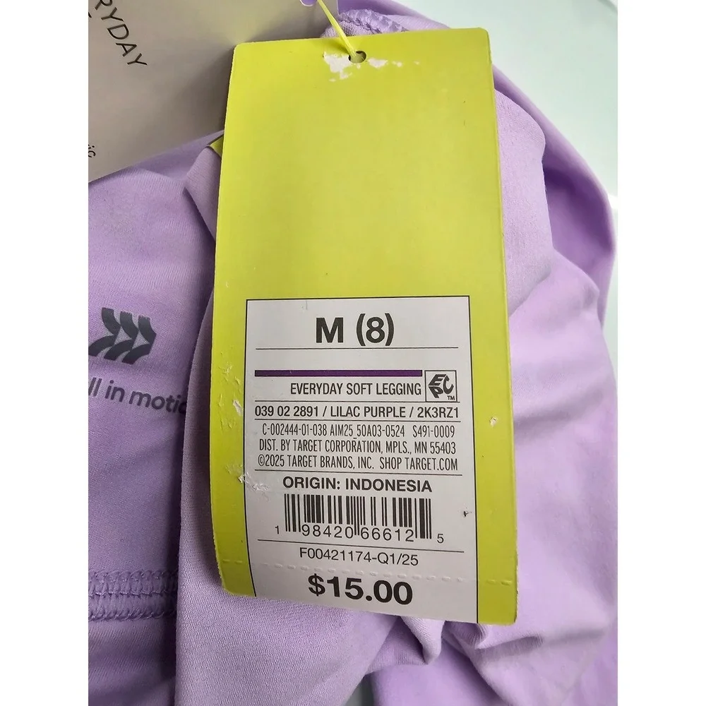 All in Motion Girls Everyday Soft High Rise Leggings Lilac Purple M 8 NWT
